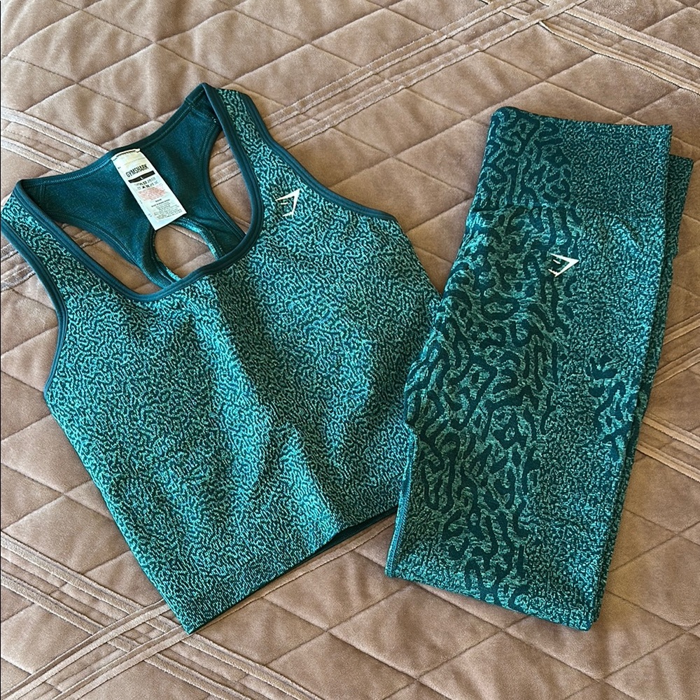 Gym Shark Teal Animal Print Sports Bra and Leggings